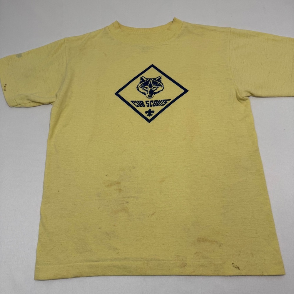 Vintage Cub Scouts Yellow Graphic T-Shirt Kids Medium 10-12 Wolf Logo 50/50 Tee - Picture 2 of 9